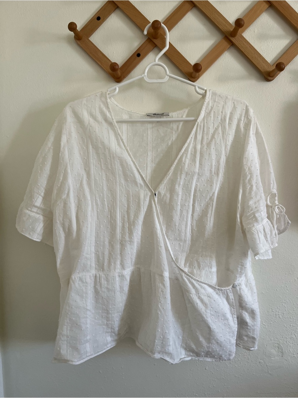 Madewell White Textured Wrap-Style Peplum Blouse